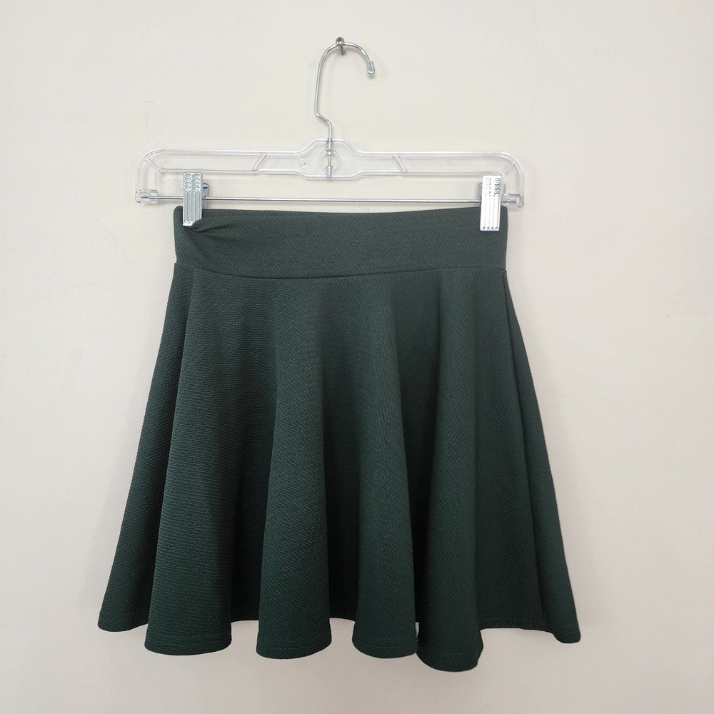 Urban Coco Dark Green Textured Skater Skirt Mini Flared Stretch Waist